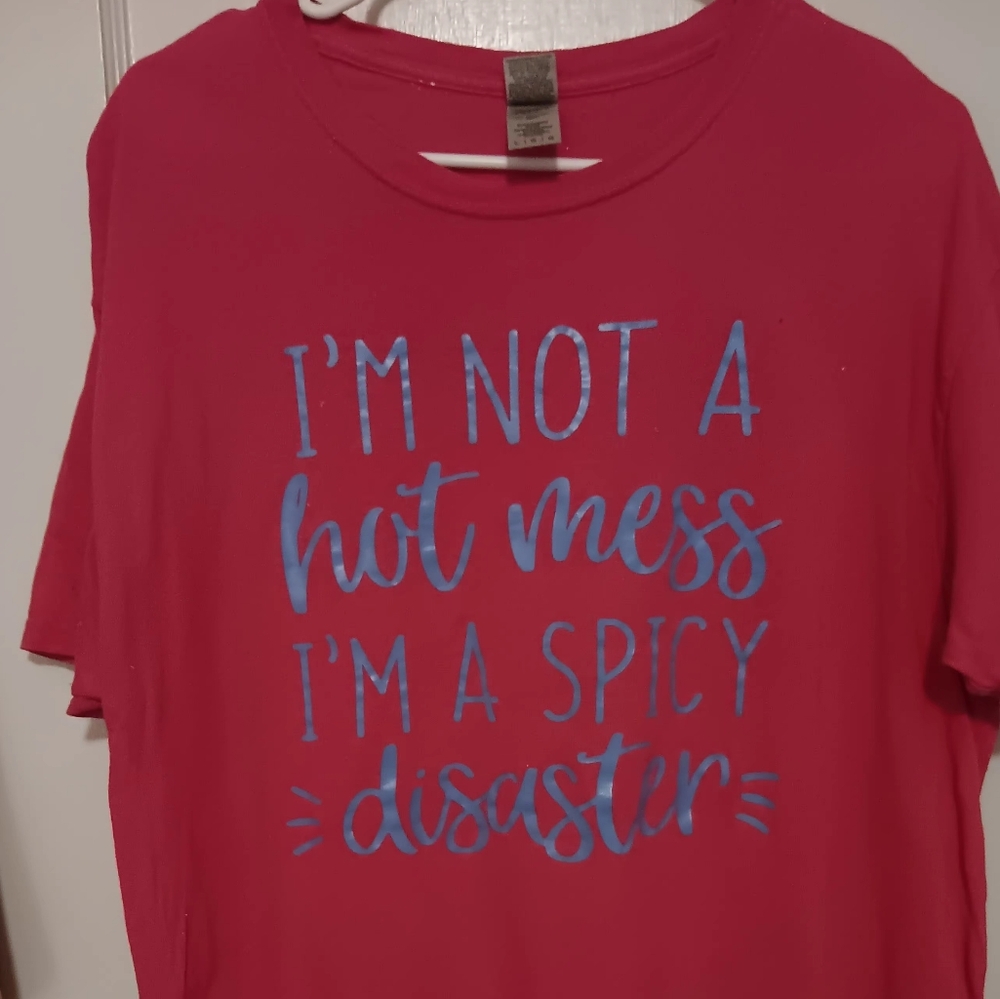 Pink Graphic Tee with Blue Text